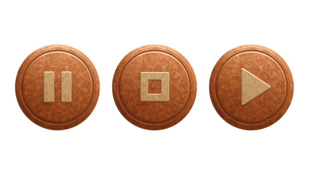 bronce multimedia controlar símbolos representando jugar, pausa y detener comportamiento en digital interfaces png