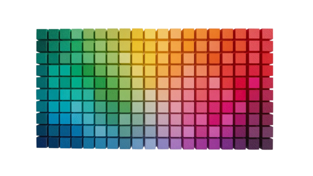 cromático espectro mostrar. un detallado cuadrícula de isométrica color cubitos presentación un amplio formación de matices png