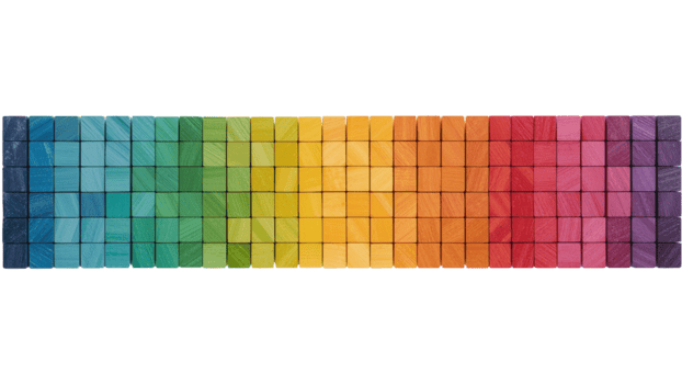 vibrante espectro de de madera cubitos, un vistoso formación en aislado transparente campo mostrando lleno png