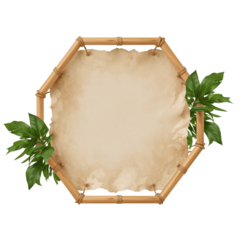 rustik bambu ram med pergament och grönskande lövverk skapande ett organisk visa Plats png