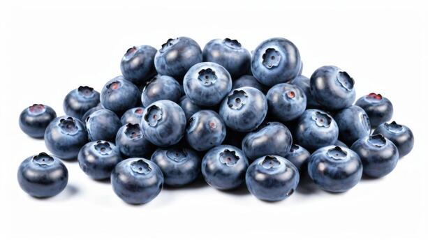 of fresh blueberries neatly laid out on plain white background. blue-purple berries with a characteristic depression create an appetizing and eye-catching still life. photo