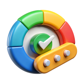 Colorful circular progress indicator with checkmark isolated on a transparent background png