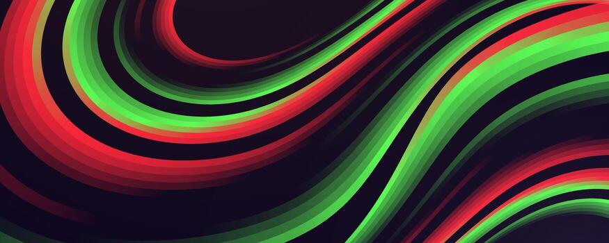 resumen rojo y verde ondulado líneas en un oscuro antecedentes vector