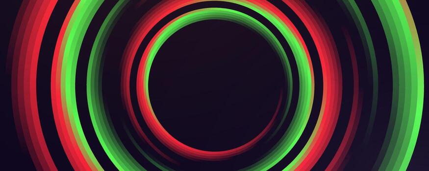 Abstract red and green concentric circles on a dark background vector