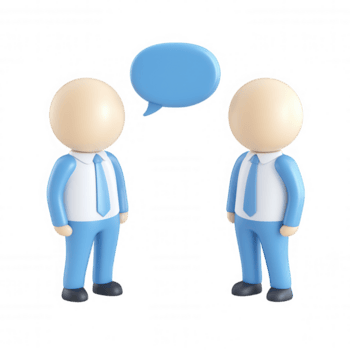 blue 3d icon user businessmen are having a conversation, represented by a large Two speech bubble between them, on a transparent background png