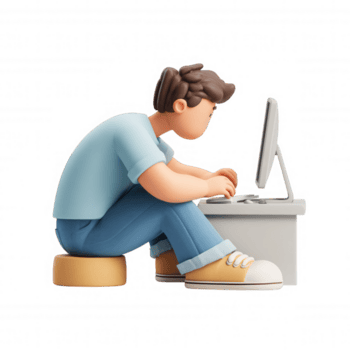 3d icona utente illustrazione di un' uomo concentrandosi mentre Lavorando su un' del desktop computer, isolato su un' trasparente sfondo png