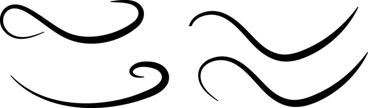 Swoosh and swoop underline. Handwritten underlining accent element. Highlighting a note. Hand drawn pen strokes. markers underscore and accent lines. vector