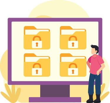 Secure folders on computer screen vector