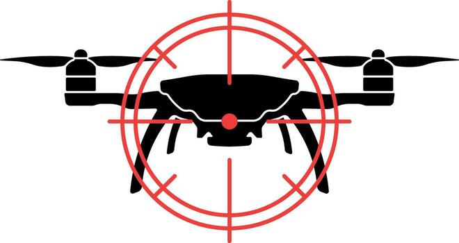 Black drone with red circular target aimed at it, isolated without background vector