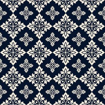 Elegant Seamless Pattern Design with floral motif and dark background. A beautiful repeat pattern for backgrounds and textiles vector