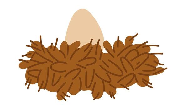 bird's nest with one light-colored egg. Nest is brown and made of branches. It symbolizes the birth of child or pregnancy. flat, colorful illustration. It is associated with Easter, spring, and nature vector