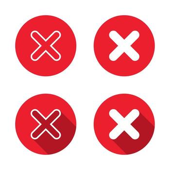Cross mark icon with long shadow. Delete, remove, and error X sign. Incorrect, fail, or reject symbol vector