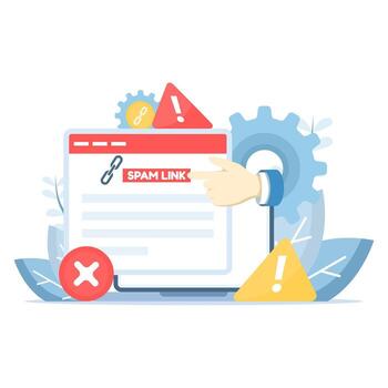 Dangerous link concept. Spam link warning with broken chain, dangerous and suspicious URL addresses. Phishing link warning. SEO dangers of spam link tactics and spam vector