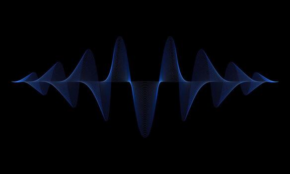 abstract glowing blue waveform on black background, ideal for tech and audio design. vector