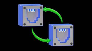 3d animação do ethernet dados partilha conexão, alfa canal video