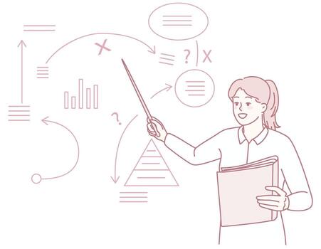 profesional enseñando y datos presentación ilustración para educadores y estudiantes igual vector