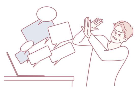 Frustrated man rejecting online messages vector