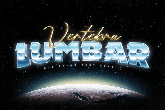 retrò anni 80 testo effetto modello con un' metallico testo e d'oro copione contro un' cosmico sfondo di pianeta terra, la creazione di un' futuristico e a tema spaziale estetico. psd