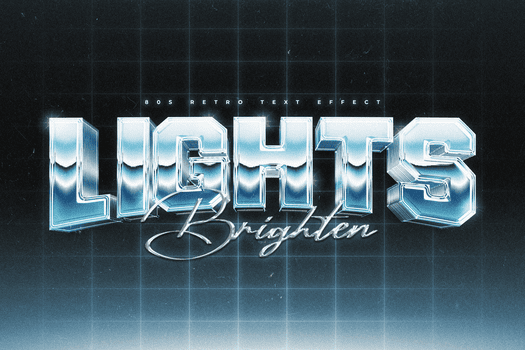 retrò anni 80 testo effetto modello con un' grassetto, simile al cromo testo con un' raggiante copione sovrapposizione, impostato contro un' scuro, futuristico griglia sfondo, Perfetto per un' synthwave e cyberpunk estetico. psd