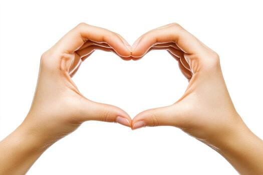 Two hands forming a heart shape isolated on white background photo