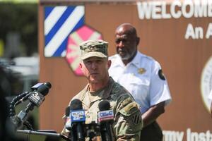 Brig. Gen. John Lubas, commanding Gen. 3rd Infantry Division, speaks during a press conference following an active shooter incident on the US Army base at Fort Stewart on Wednesday, August 6, 2025. editorial_image