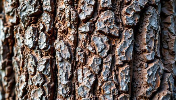 Close-Up of Intricate Textured Tree Bark Showing Natural Patterns and Earthy Tones in Detail photo