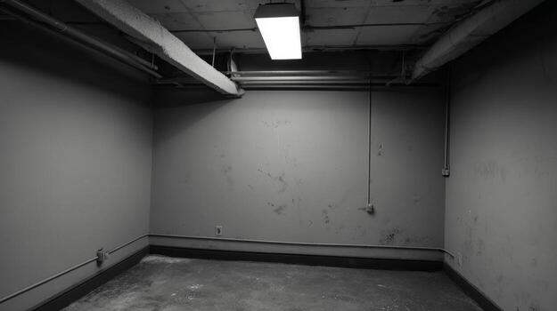 image of an empty basement room with concrete walls photo