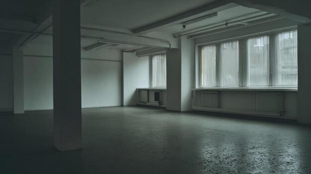 Of an empty room with large windows and curtains creates a spacious interior photo