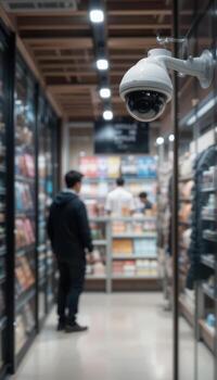 A man is walking through a store with a security camera photo