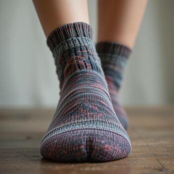 A person wearing a pair of socks with a pattern photo
