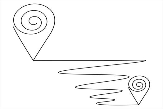 Road map with navigation pin in line drawing vector