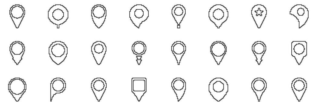 Map Pin Location Line Icon Set. Navigation, Gps, And Geolocation Outline Symbol Collection. Pixel Art Style For Digital Maps And Apps. Editable Stroke. Isolated Illustration vector