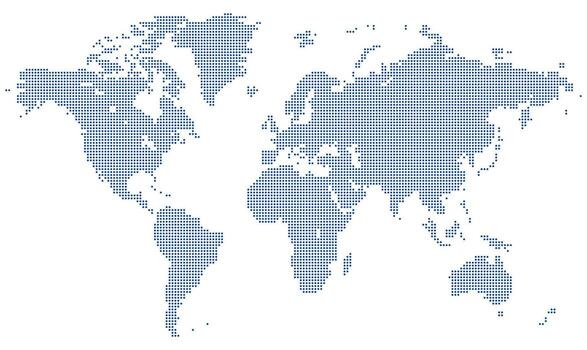 Dotted global map featuring a photograph of planet earth in pixel format. Used in transportation and worldwide commercial enterprise visuals for high tech shows. vector