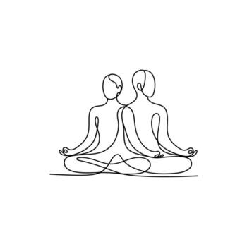A Continuous Line Drawing of Two Meditating Figures in Lotus Pose Symbolizing Harmony and Mindfulness vector