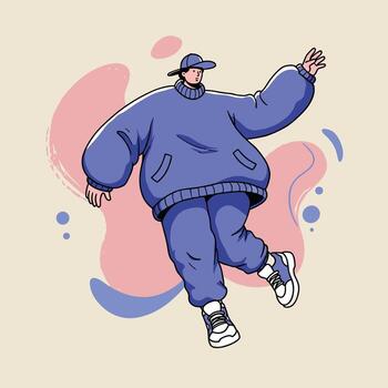 estilizado personaje en casual ropa de calle con dinámica actitud y resumen elementos vector