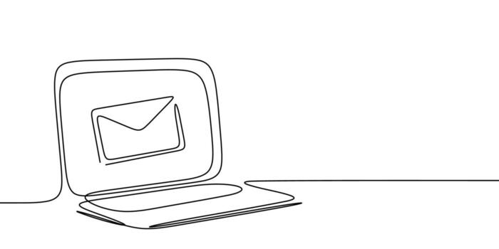 Art mail line continuous one icon email letter paper message. Continuous line mail sketch newsletter outline contact plane illustration business single doodle arrow journey travel send fly post vector