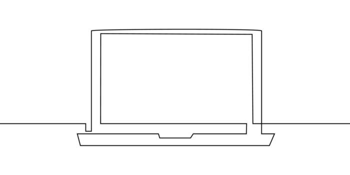 Continuous laptop line office computer screen work art pc outline illustration. Laptop line continuous single doodle notebook desktop typing business icon monitor digital email data technology. vector