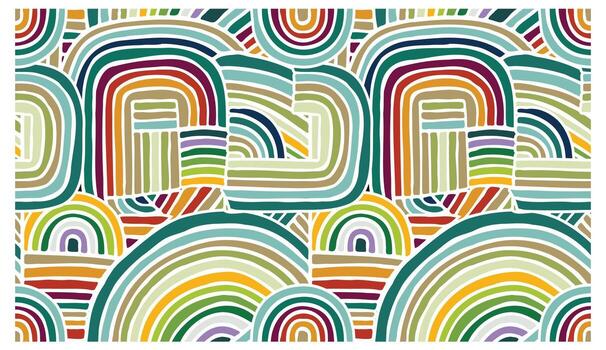 Colorful abstract pattern featuring layered, curved lines and shapes in various hues and textures, creating a vibrant mosaic effect. vector