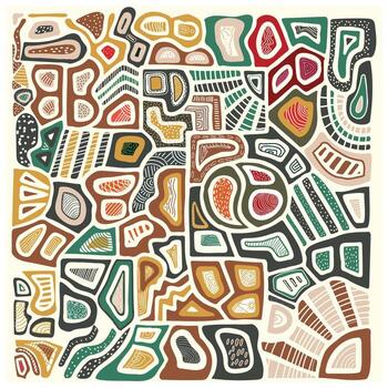 un resumen composición de vistoso, irregular formas y patrones en tierra tonos y verduras, creando un vibrante visual ritmo, punteado y línea texturizado vector