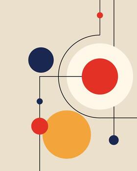 abstract modern art graphic inspired by the Bauhaus movement, composition of geometric shapes, primarily circles and lines vector