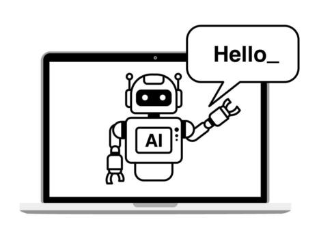 A simple line art illustration of a cute and friendly AI robot character. It represents artificial intelligence, technology, and digital connectivity. vector