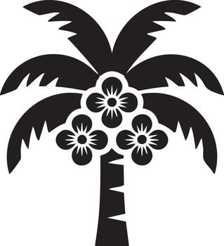 negro y blanco ilustración de un tropical palma árbol con cocos para creativo proyectos y gráfico diseño necesidades vector