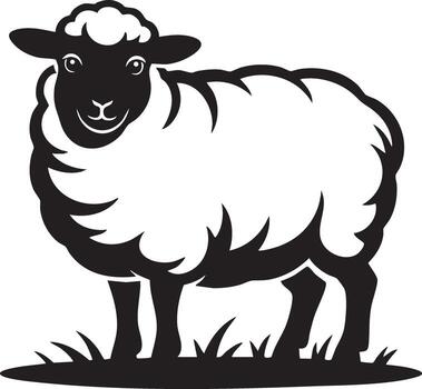 Monochrome Sheep Graphic Icon with Smiling Face and Curly Wool Illustration Design Element vector