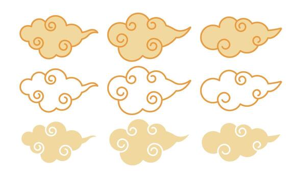 Set of Chinese style clouds with swirling patterns vector