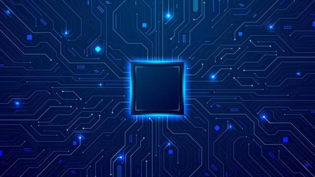 microprocesador, UPC, ai unidad con azul neón luces con circuito tablero antecedentes modelo vector
