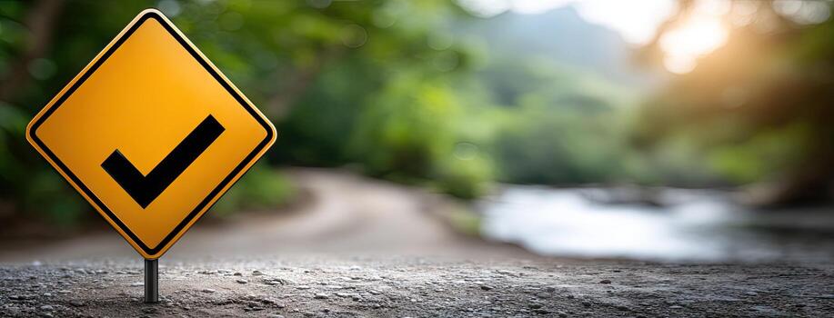 A yellow sign with a check mark on it photo