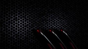 mörk trogen hexagonal bakgrund med lysande röd metallisk klo snedstreck 3d rörelse video