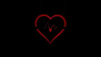 Beating Red Heart with Pulse Waves on Black Background Loop video