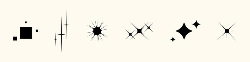 minimalista estallidos de estrellas y brillante bengalas con festivo Chispa - chispear. limpiar plano símbolos brillar en contra ligero espacio. utilizar en celebracion diseño, tatuaje referencias o mágico carteles vector