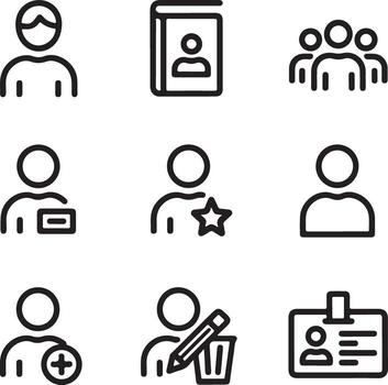 usuario perfil icono conjunto para sitio web y aplicación interfaz usuario administración y usuario experiencia diseño elementos colección vector